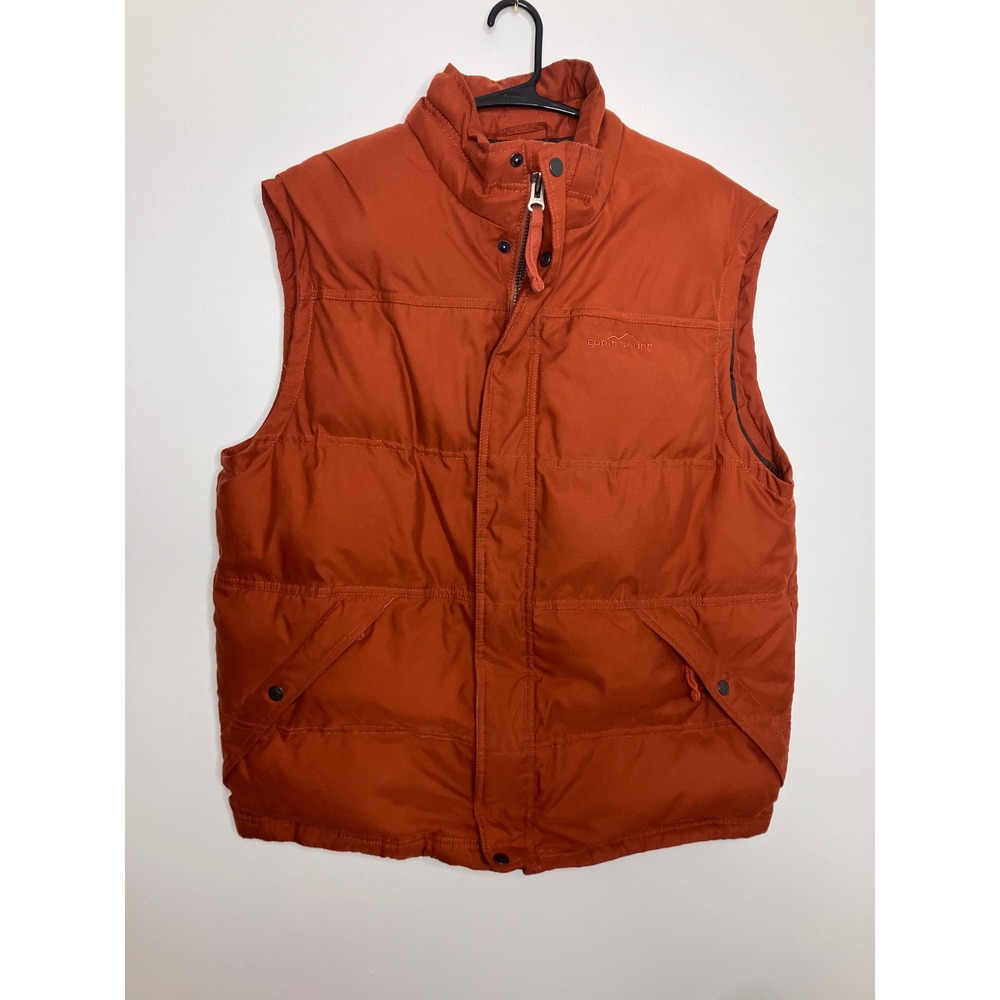 Eddie Bauer Puffer Vest Mens Large Orange Excellent 650 Fill Power Goose Down